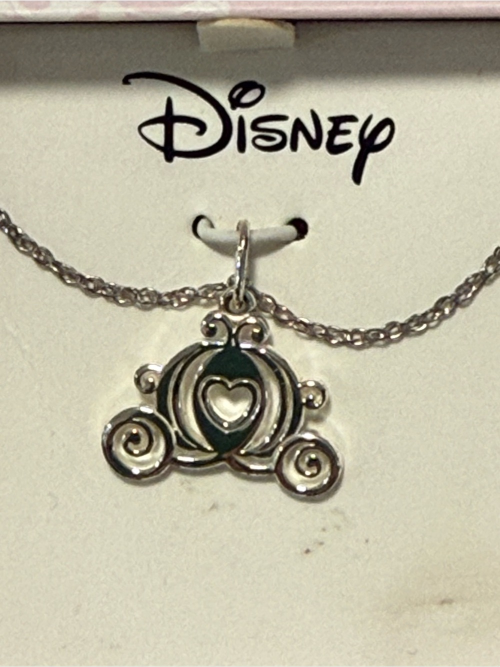 Disney Silver and Dark Green Carriage Heart Pendant Necklace
